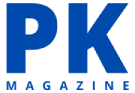 A blue and black logo for the pk magazine.